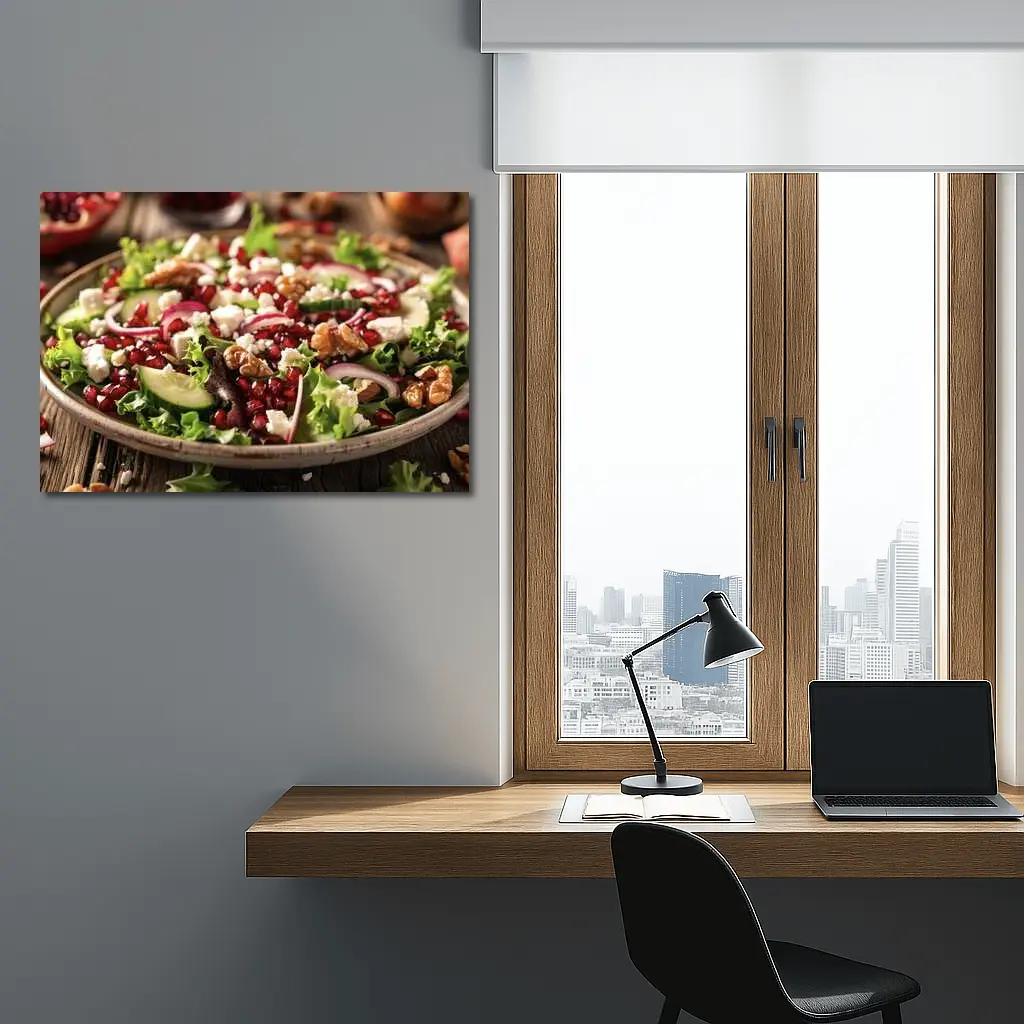 Pomegranate Feta Walnut Salad Wooden Table – Wall Art