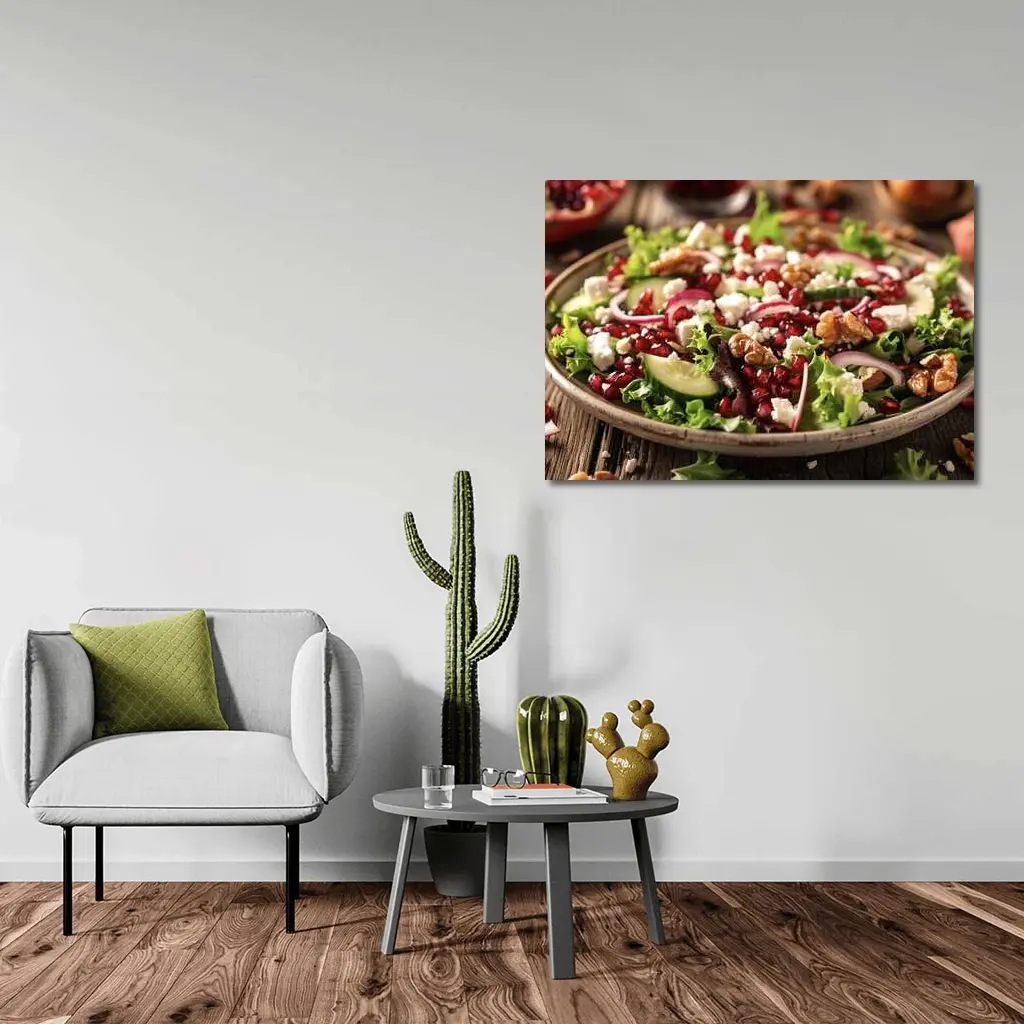 Pomegranate Feta Walnut Salad Wooden Table – Wall Art