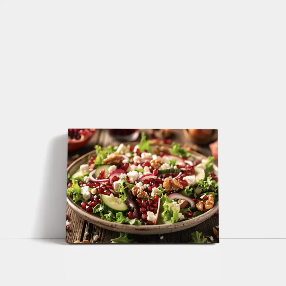 Pomegranate Feta Walnut Salad Wooden Table – Wall Art