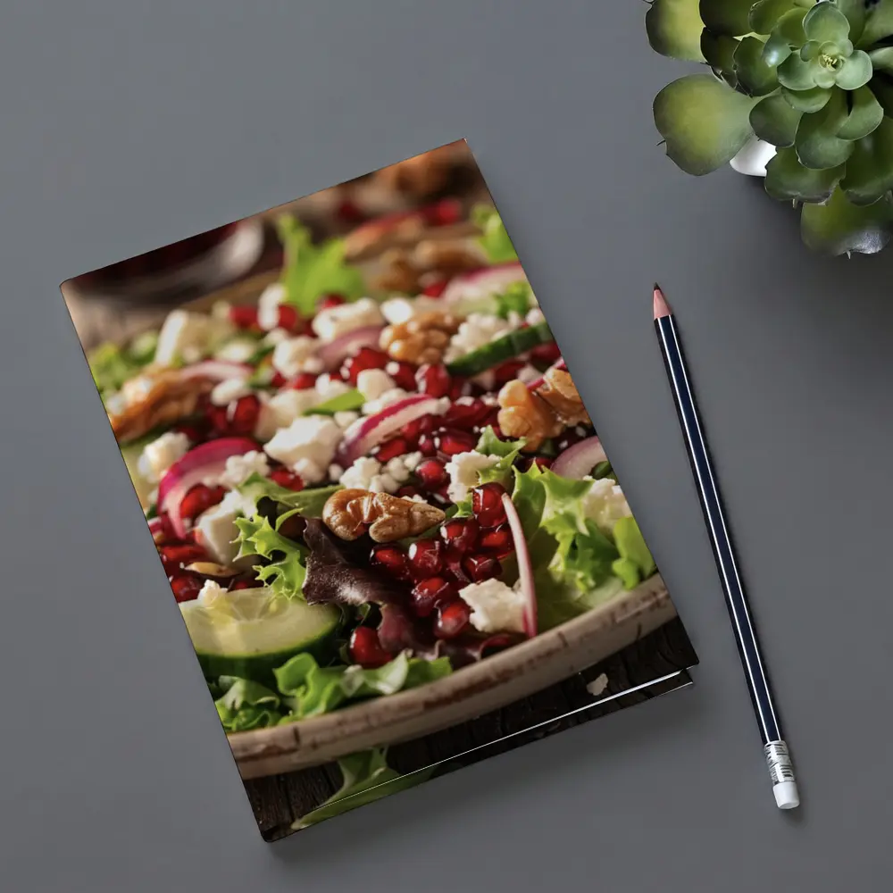 Pomegranate Feta Walnut Salad Wooden Table – Notebooks