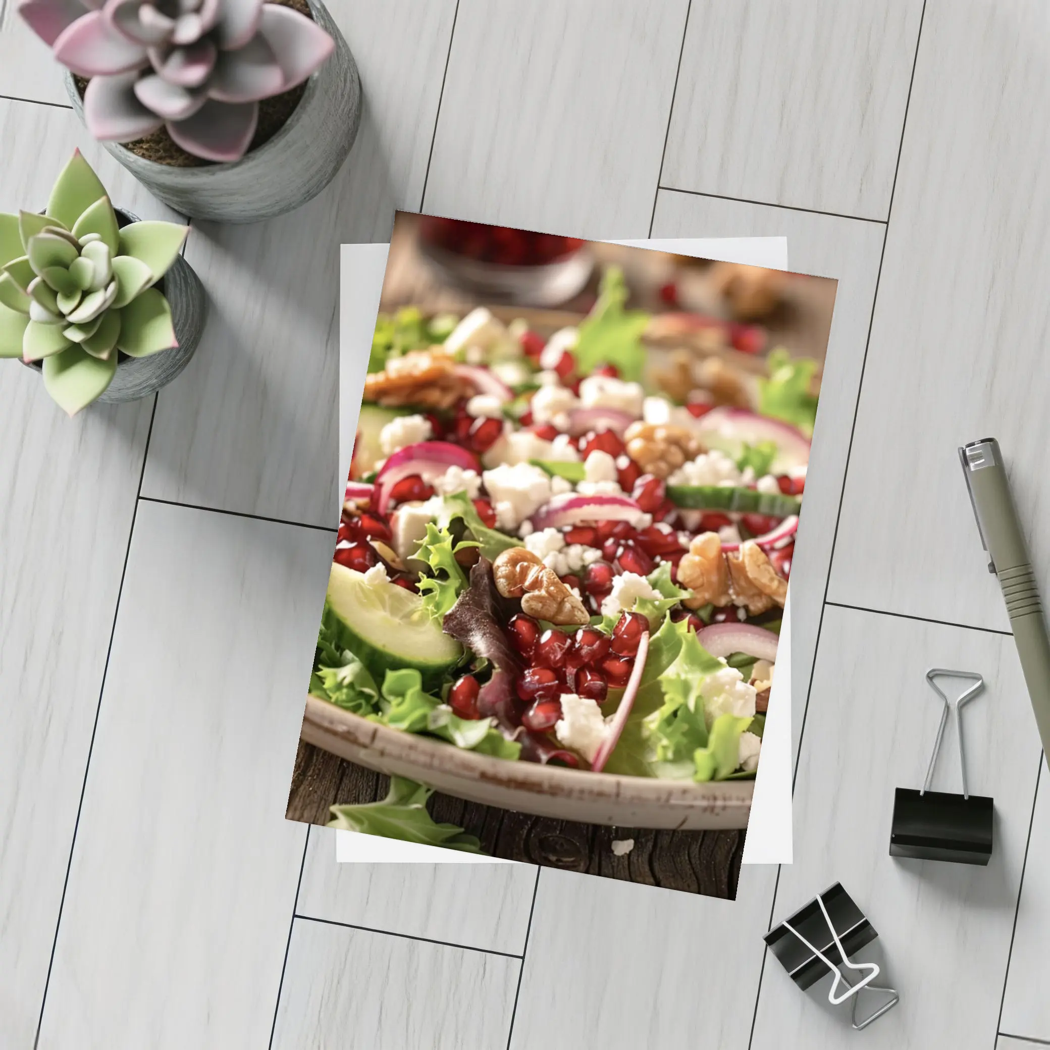 Pomegranate Feta Walnut Salad Wooden Table – Postcards