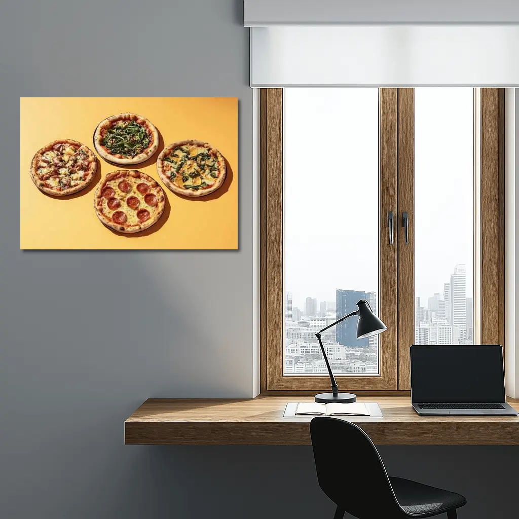 Four Neapolitan Pizzas On Yellow Background – Wall Art