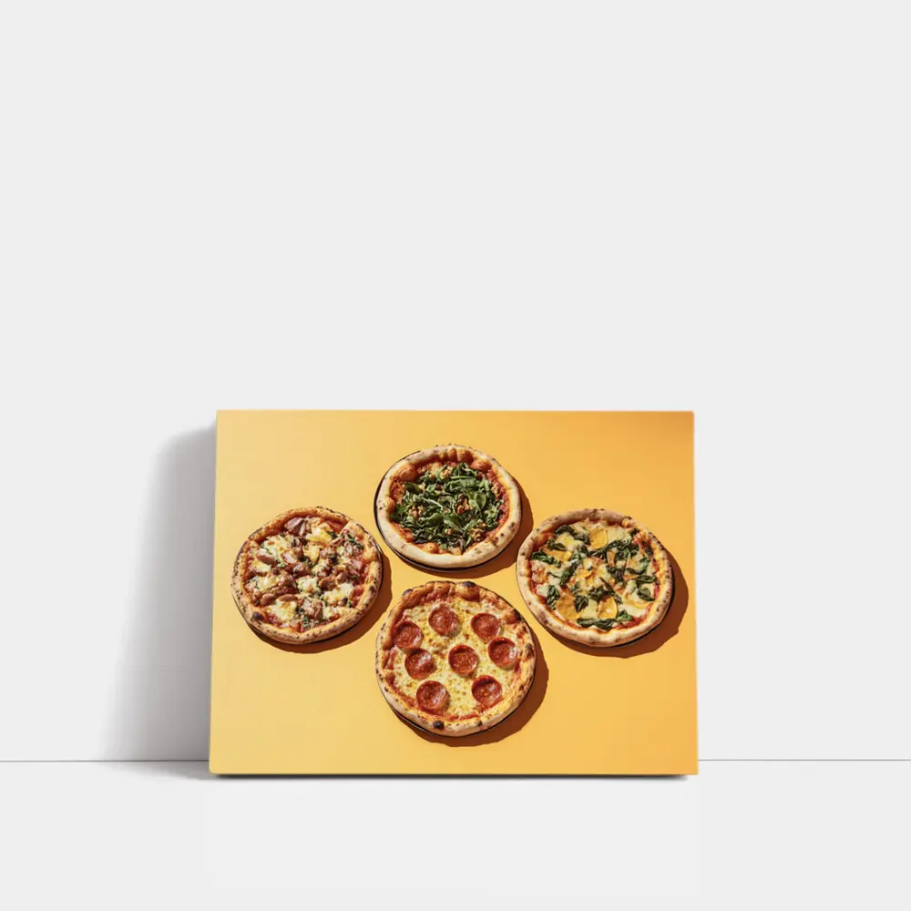 Four Neapolitan Pizzas On Yellow Background – Wall Art