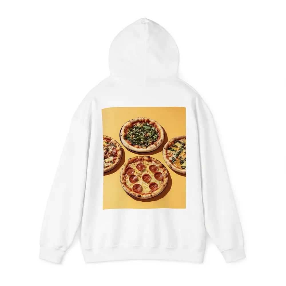 Four Neapolitan Pizzas On Yellow Background – Hoodies