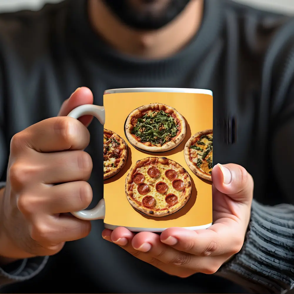 Four Neapolitan Pizzas On Yellow Background – Mugs