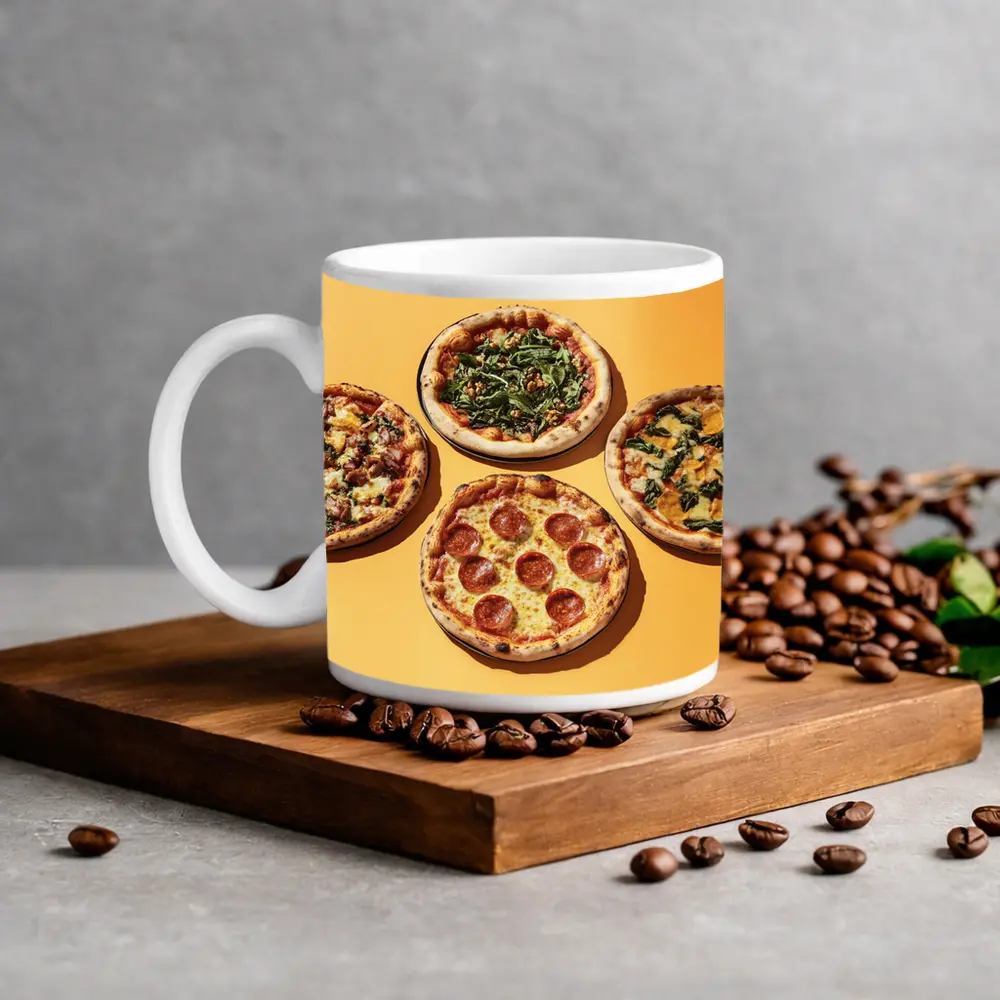 Four Neapolitan Pizzas On Yellow Background – Mugs