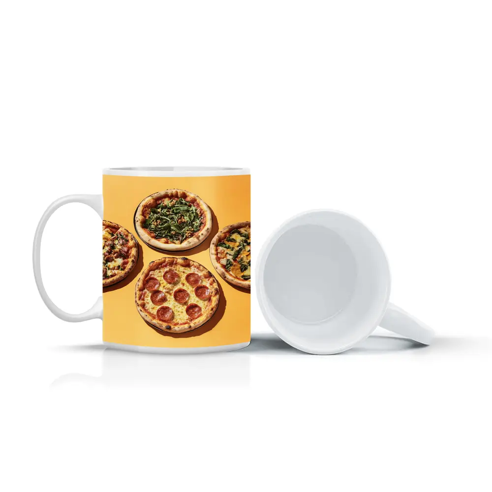 Four Neapolitan Pizzas On Yellow Background – Mugs