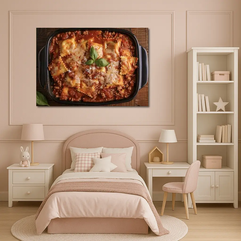 Baked Ravioli Bolognese Dish Fresh Basil – Wall Art