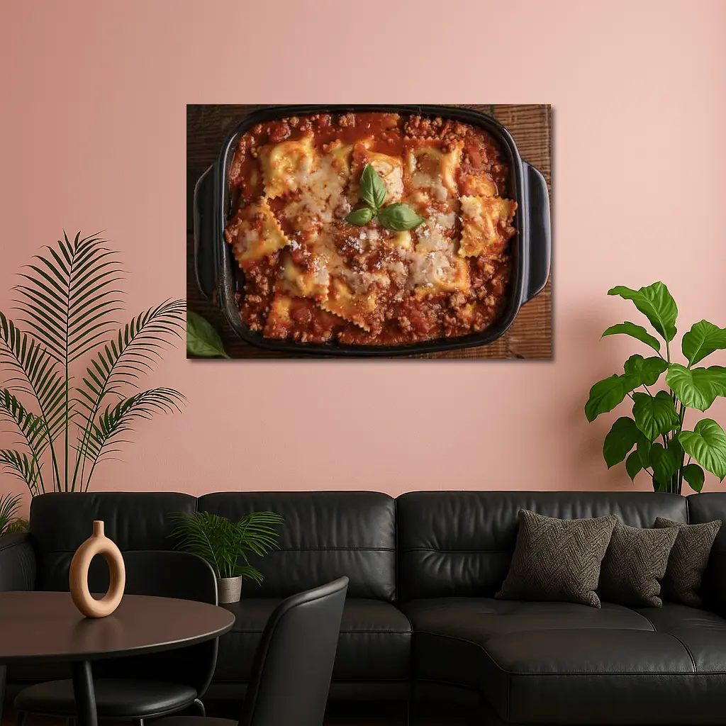 Baked Ravioli Bolognese Dish Fresh Basil – Wall Art