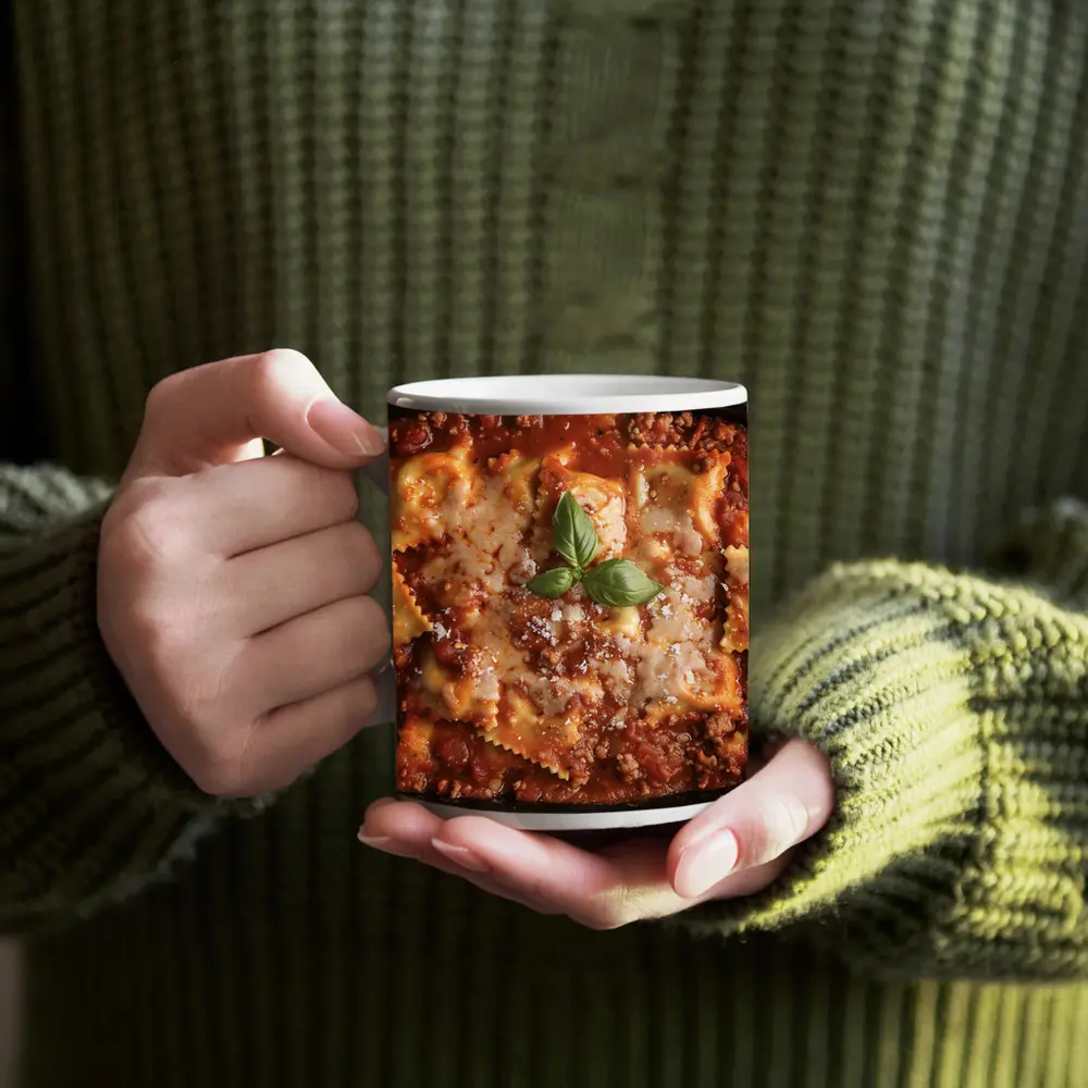 Baked Ravioli Bolognese Dish Fresh Basil – Mugs