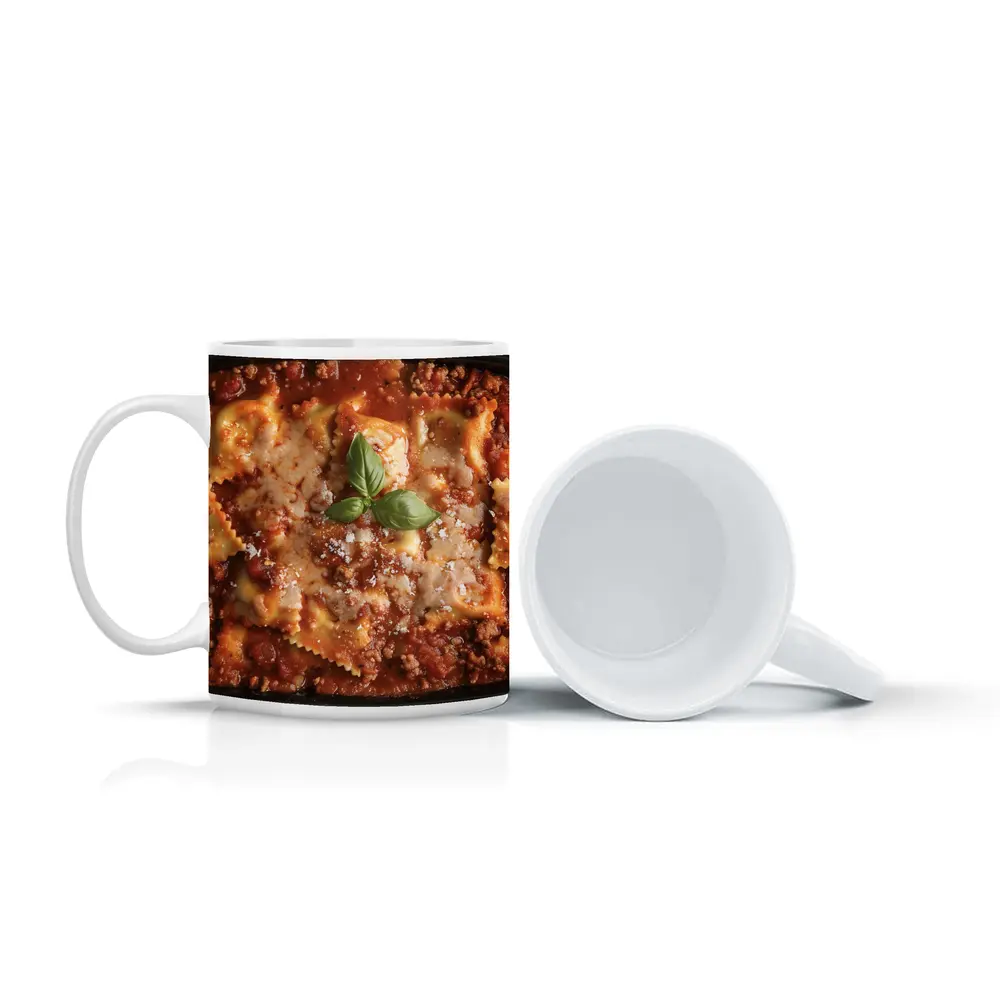 Baked Ravioli Bolognese Dish Fresh Basil – Mugs