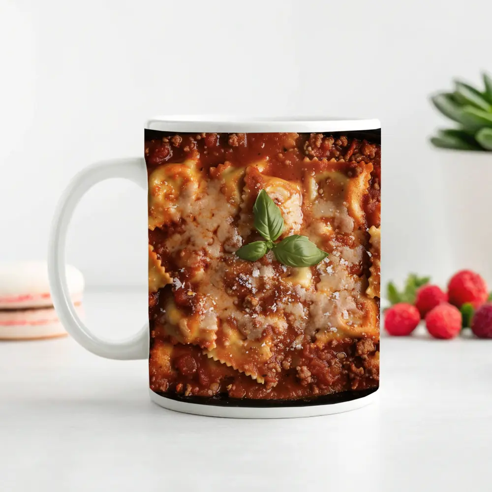 Baked Ravioli Bolognese Dish Fresh Basil – Mugs