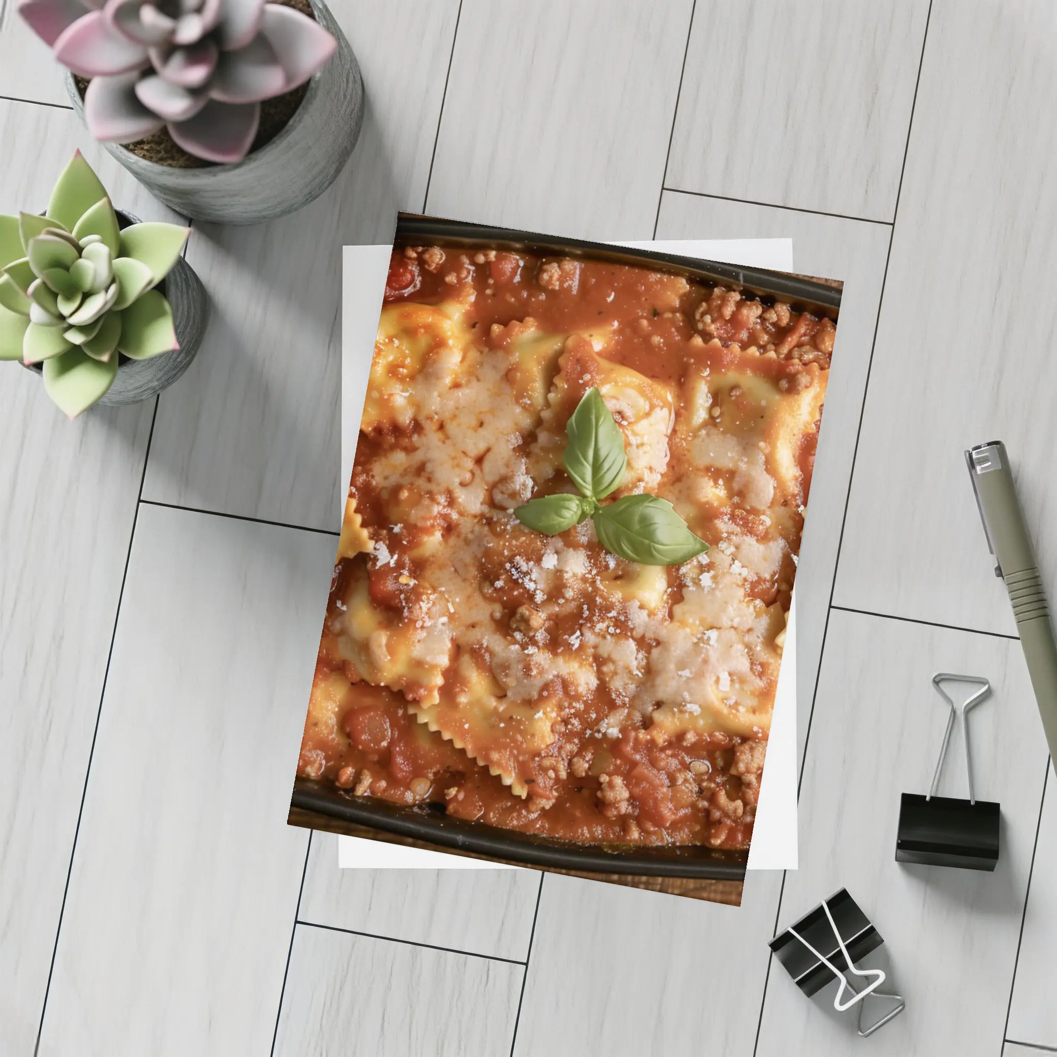 Baked Ravioli Bolognese Dish Fresh Basil – Postcards