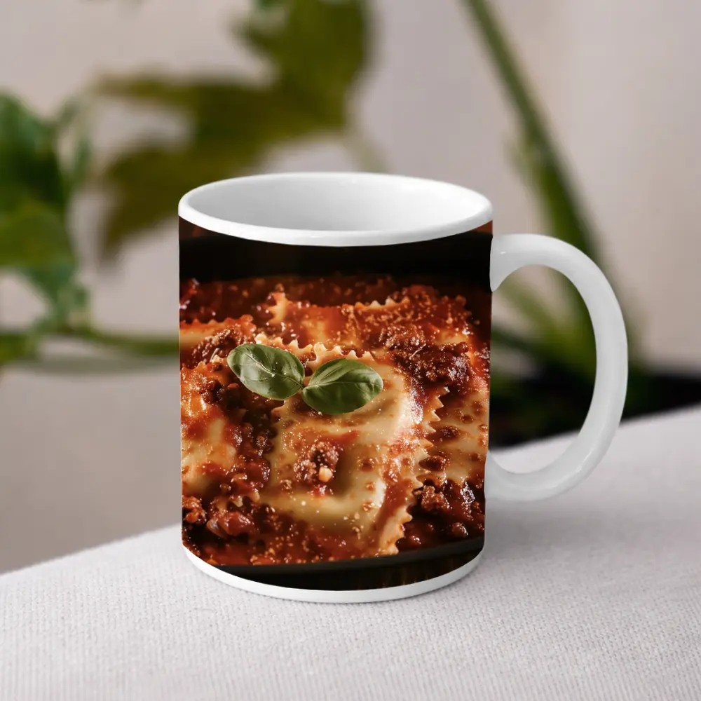 Ravioli Bolognese With Fresh Basil Garnish – Mugs