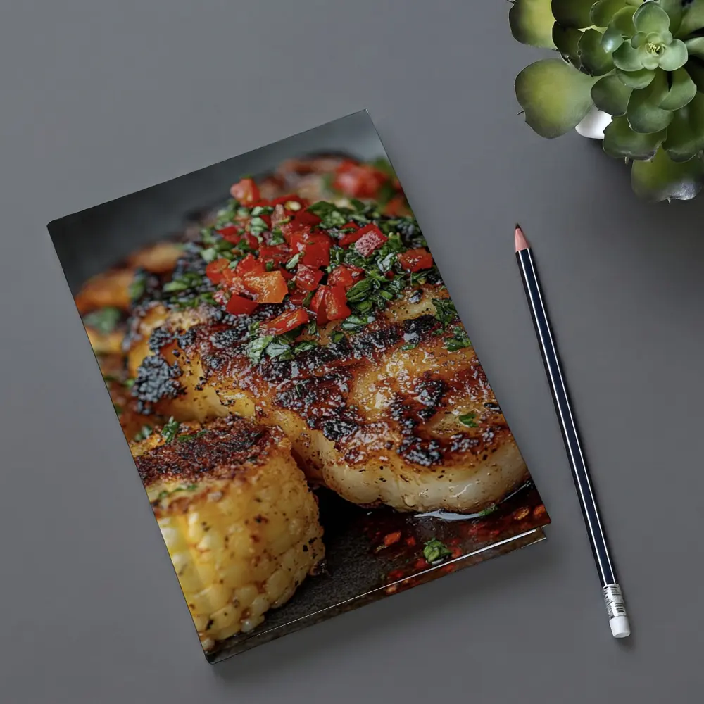 Seared Scallops Charred Corn Salsa Dark Plate – Notebooks