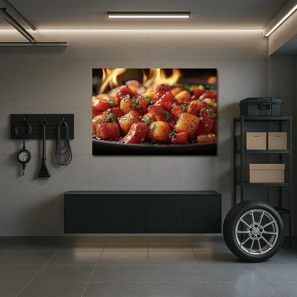 Spicy Glazed Vegetables Sizzling Over Open Flame – Wall Art