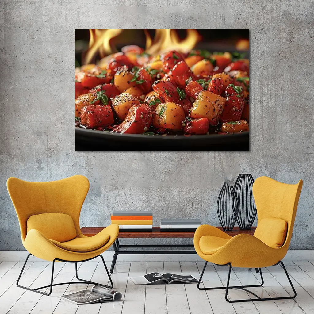 Spicy Glazed Vegetables Sizzling Over Open Flame – Wall Art