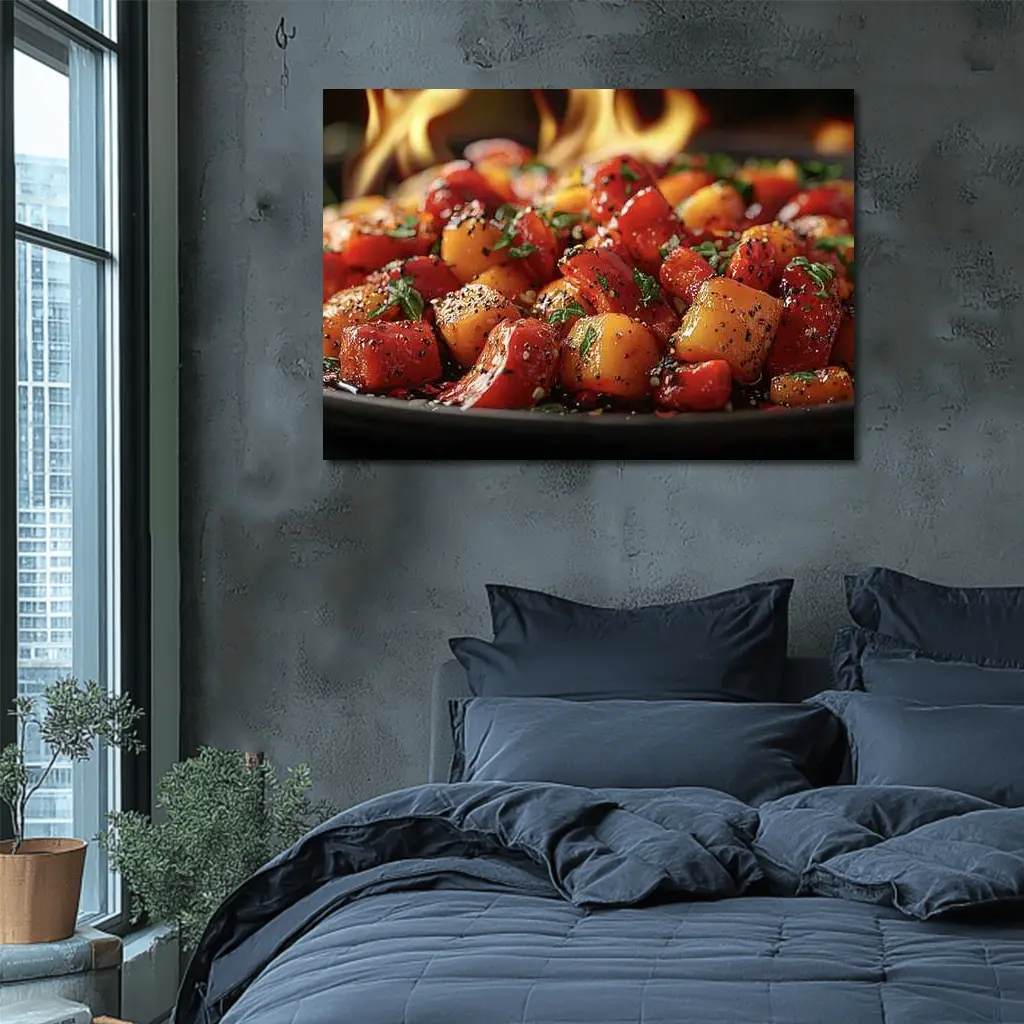 Spicy Glazed Vegetables Sizzling Over Open Flame – Wall Art
