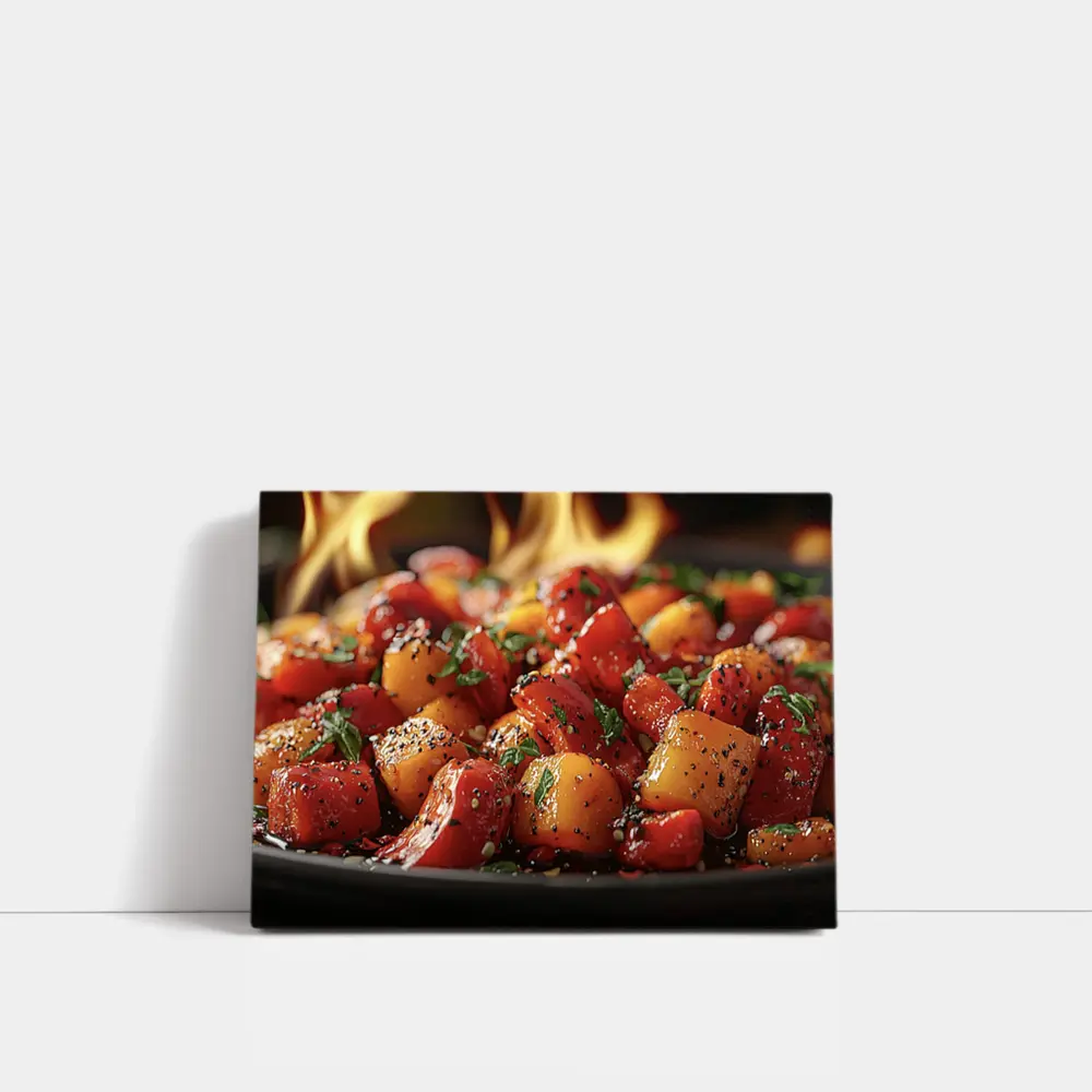 Spicy Glazed Vegetables Sizzling Over Open Flame – Wall Art