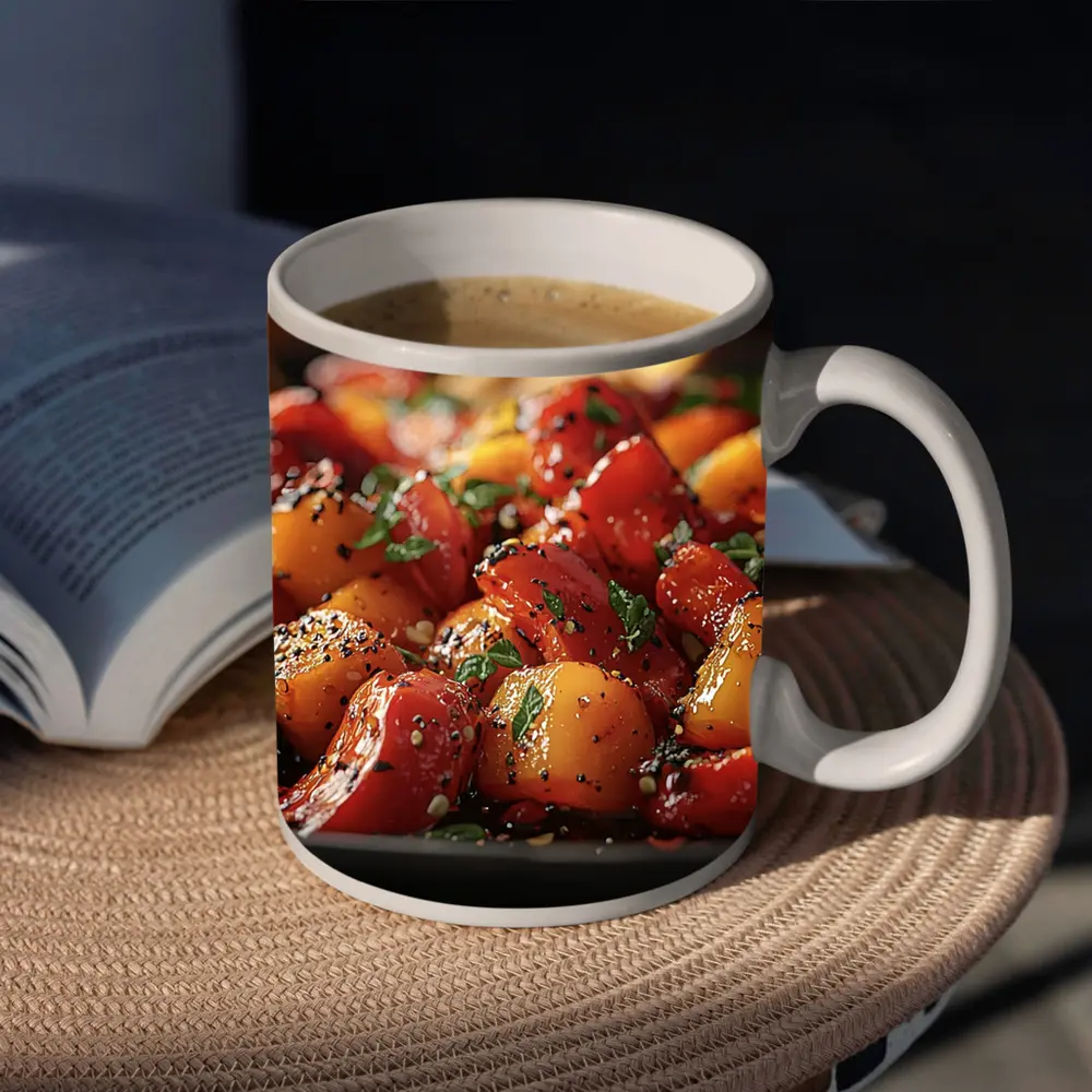 Spicy Glazed Vegetables Sizzling Over Open Flame – Mugs