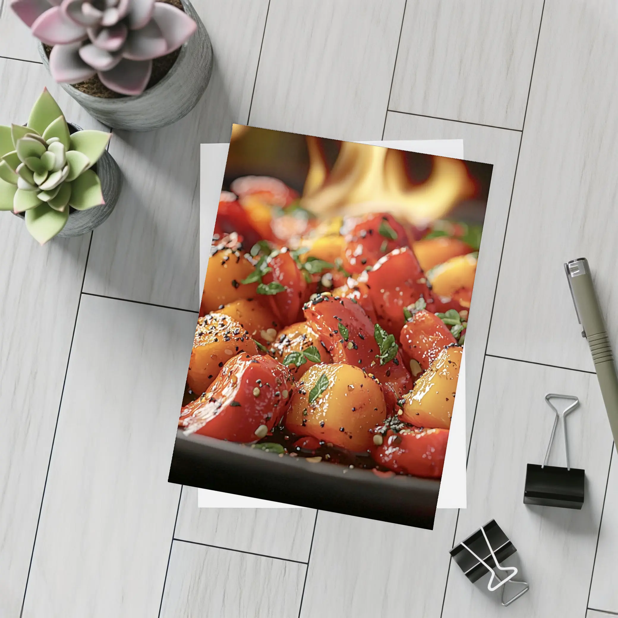 Spicy Glazed Vegetables Sizzling Over Open Flame – Postcards