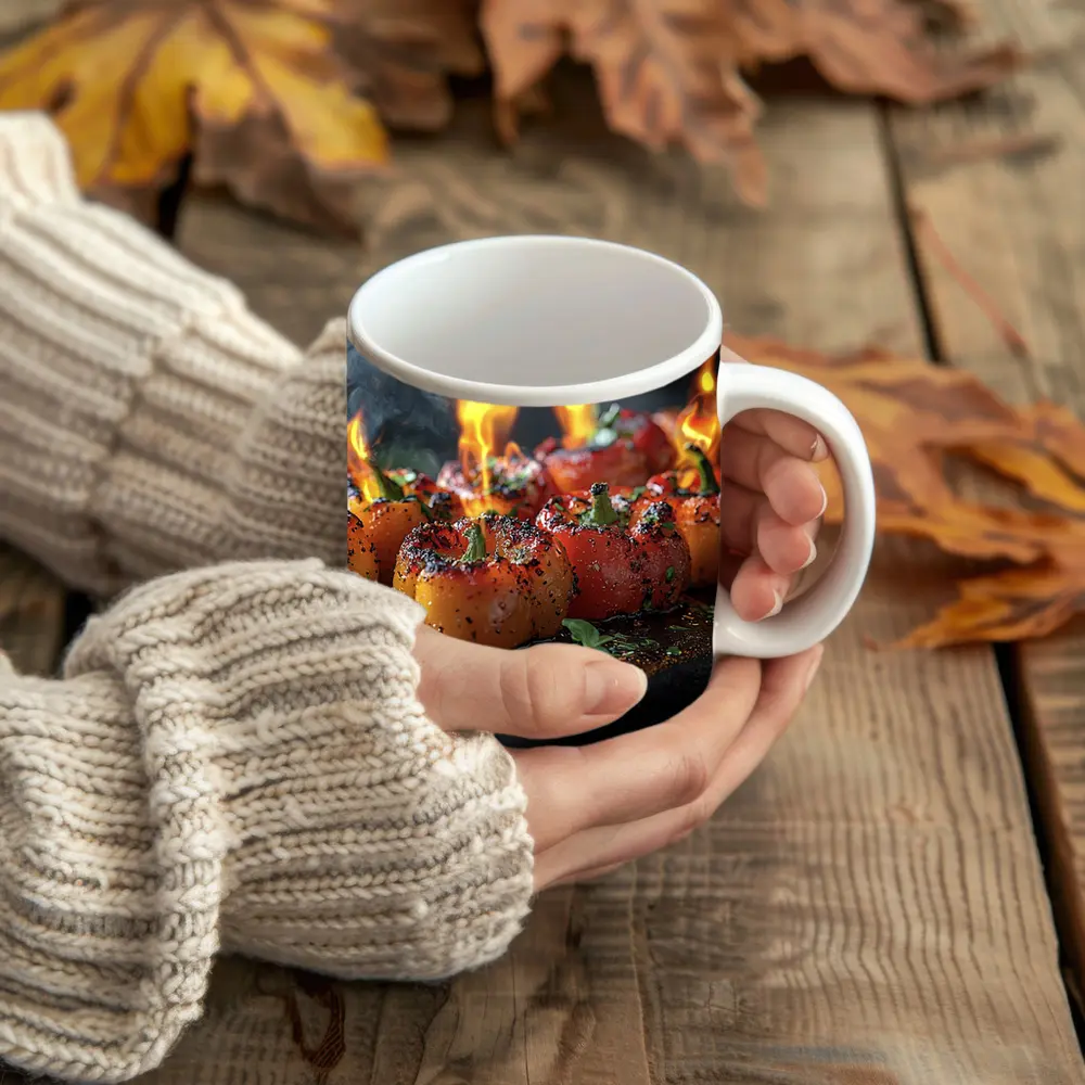 Flaming Stuffed Mini Peppers On Dark Tray – Mugs