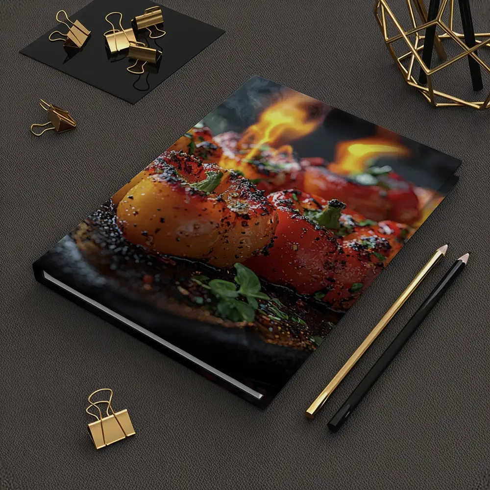 Flaming Stuffed Mini Peppers On Dark Tray – Notebooks
