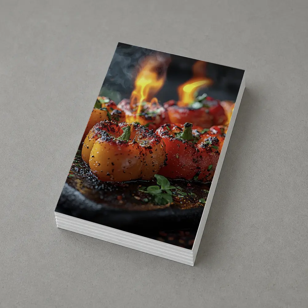 Flaming Stuffed Mini Peppers On Dark Tray – Postcards
