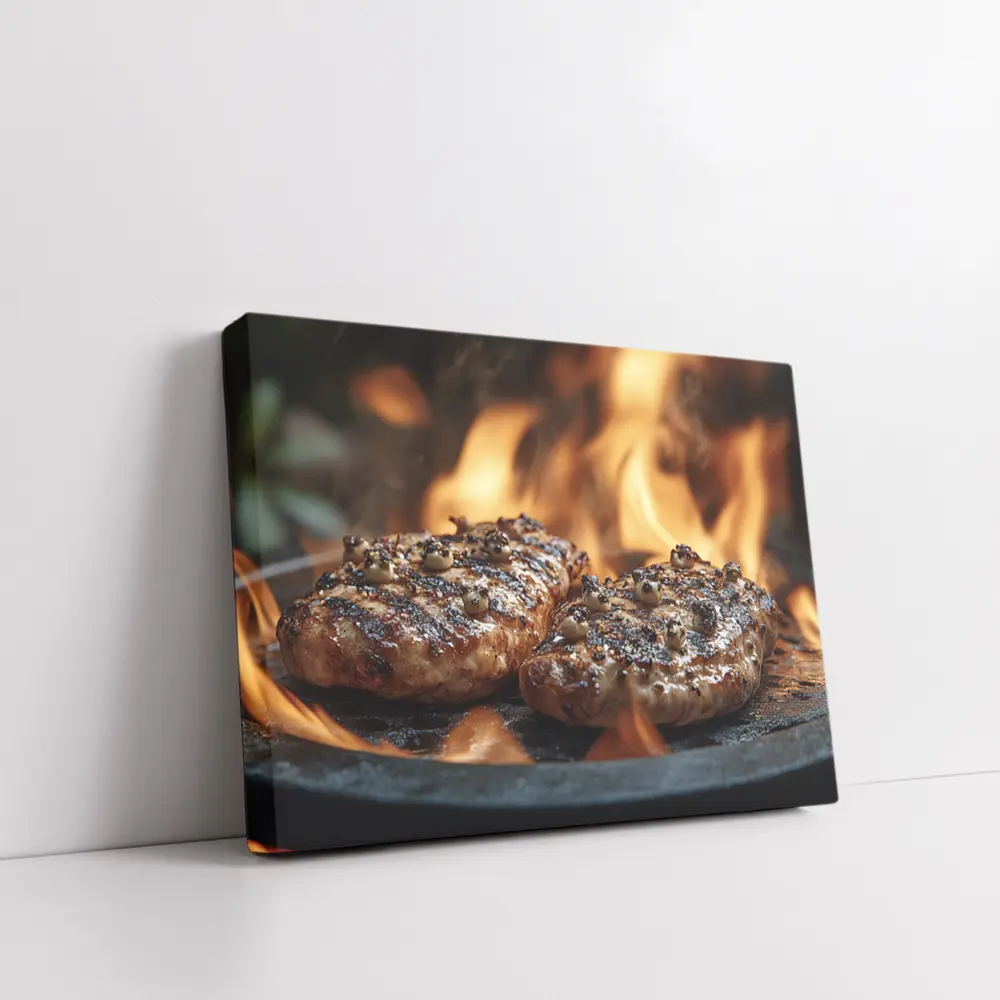 Grilled Burger Patties Over Open Flame – Wall Art