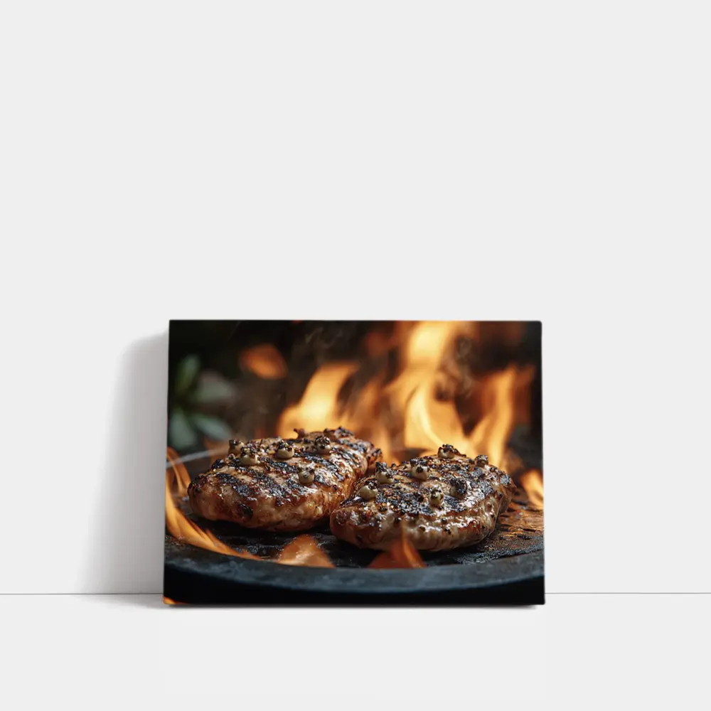 Grilled Burger Patties Over Open Flame – Wall Art