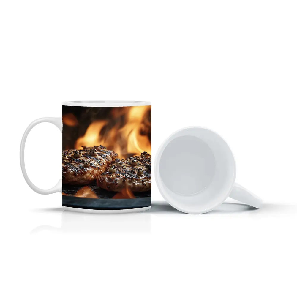 Grilled Burger Patties Over Open Flame – Mugs