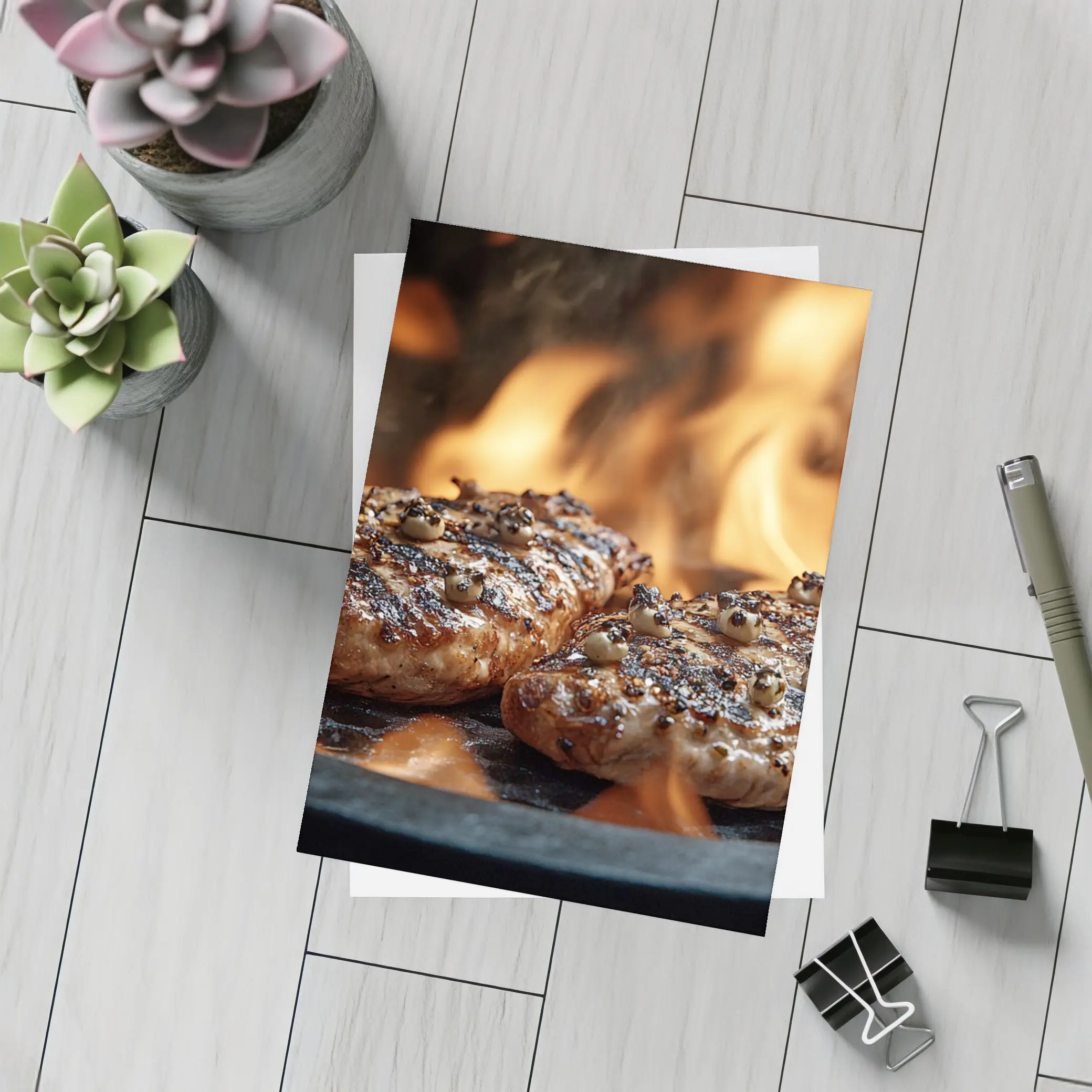 Grilled Burger Patties Over Open Flame – Postcards