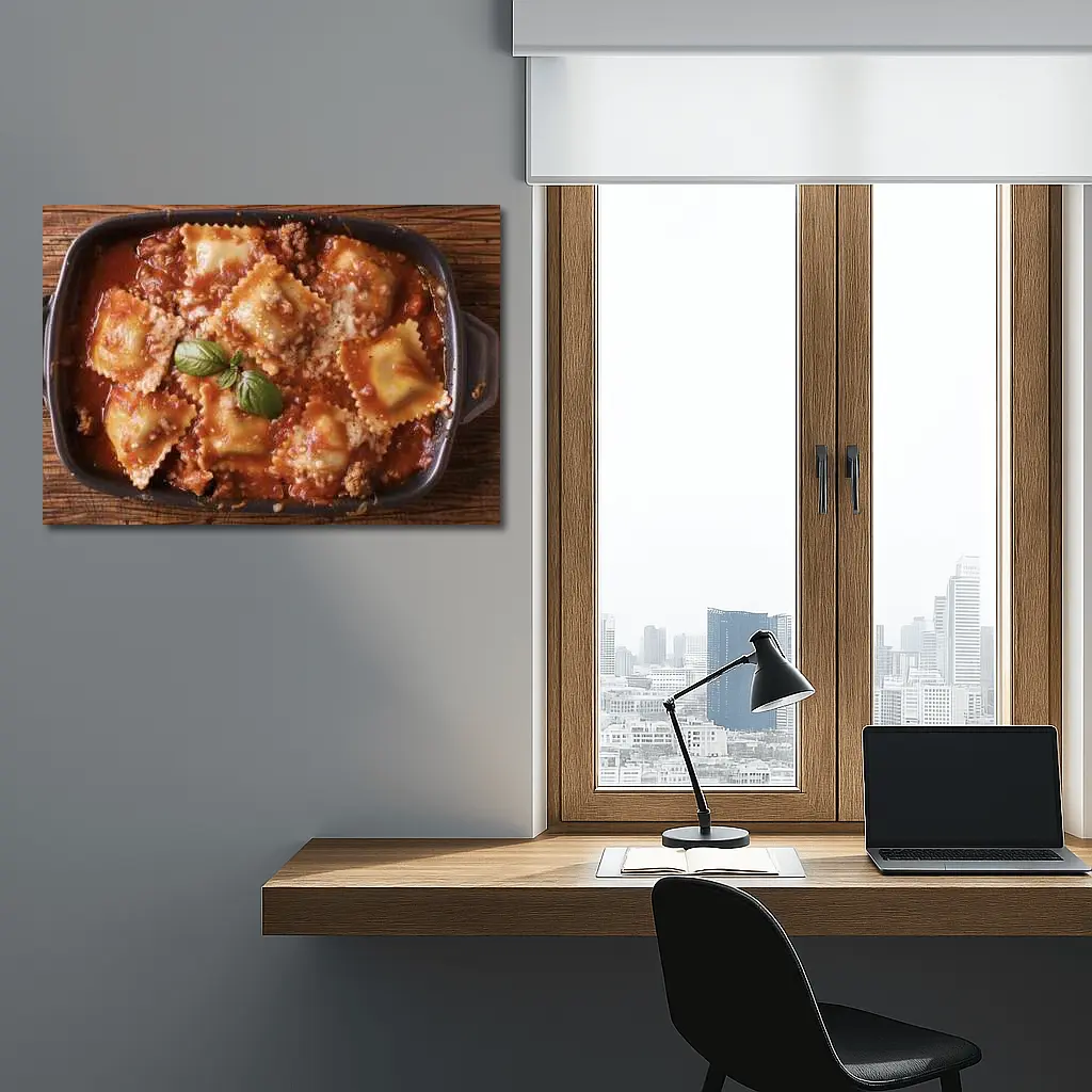 Ravioli Bolognese Baked Pasta Dish Wooden Table – Wall Art