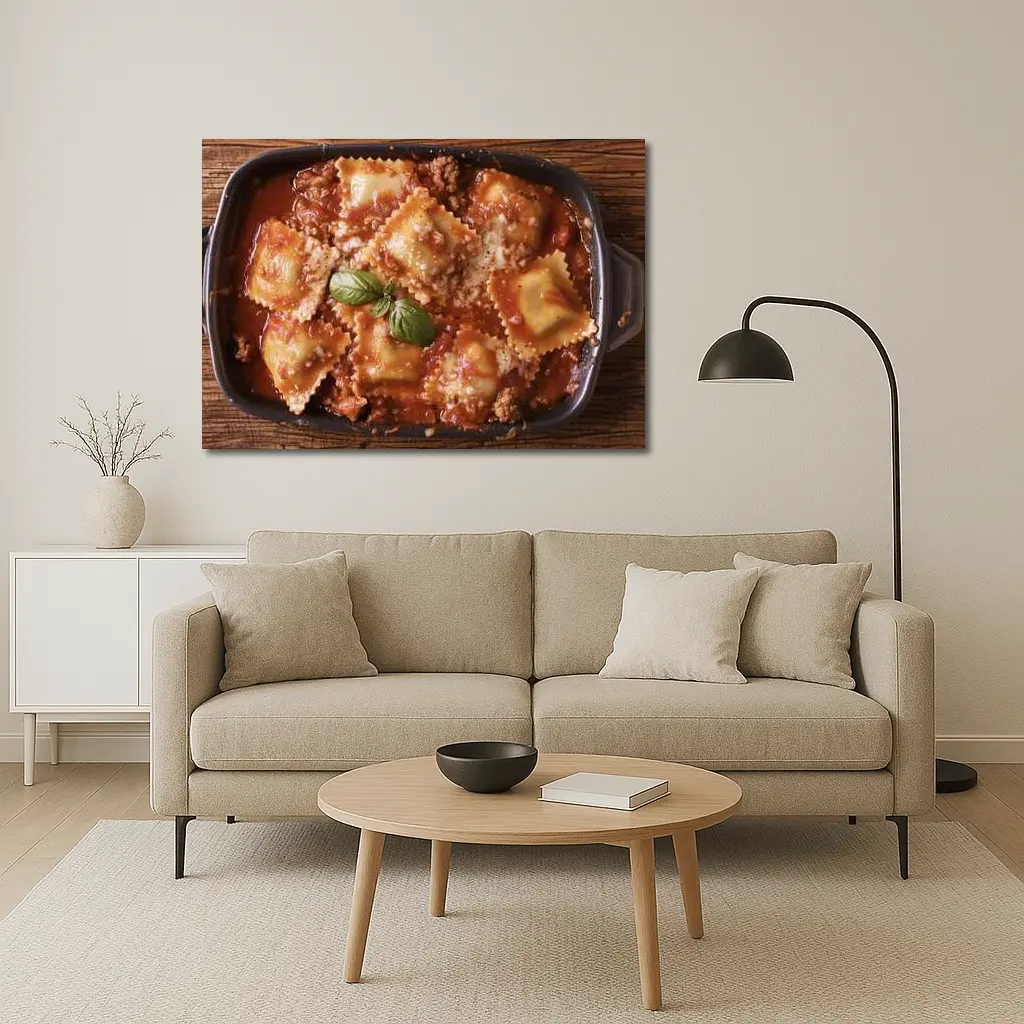 Ravioli Bolognese Baked Pasta Dish Wooden Table – Wall Art