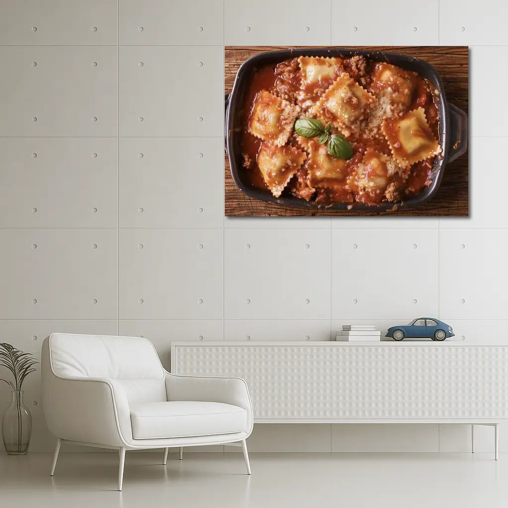 Ravioli Bolognese Baked Pasta Dish Wooden Table – Wall Art