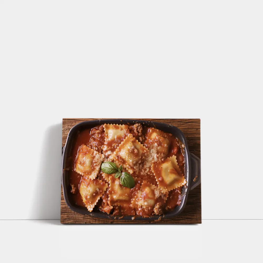 Ravioli Bolognese Baked Pasta Dish Wooden Table – Wall Art