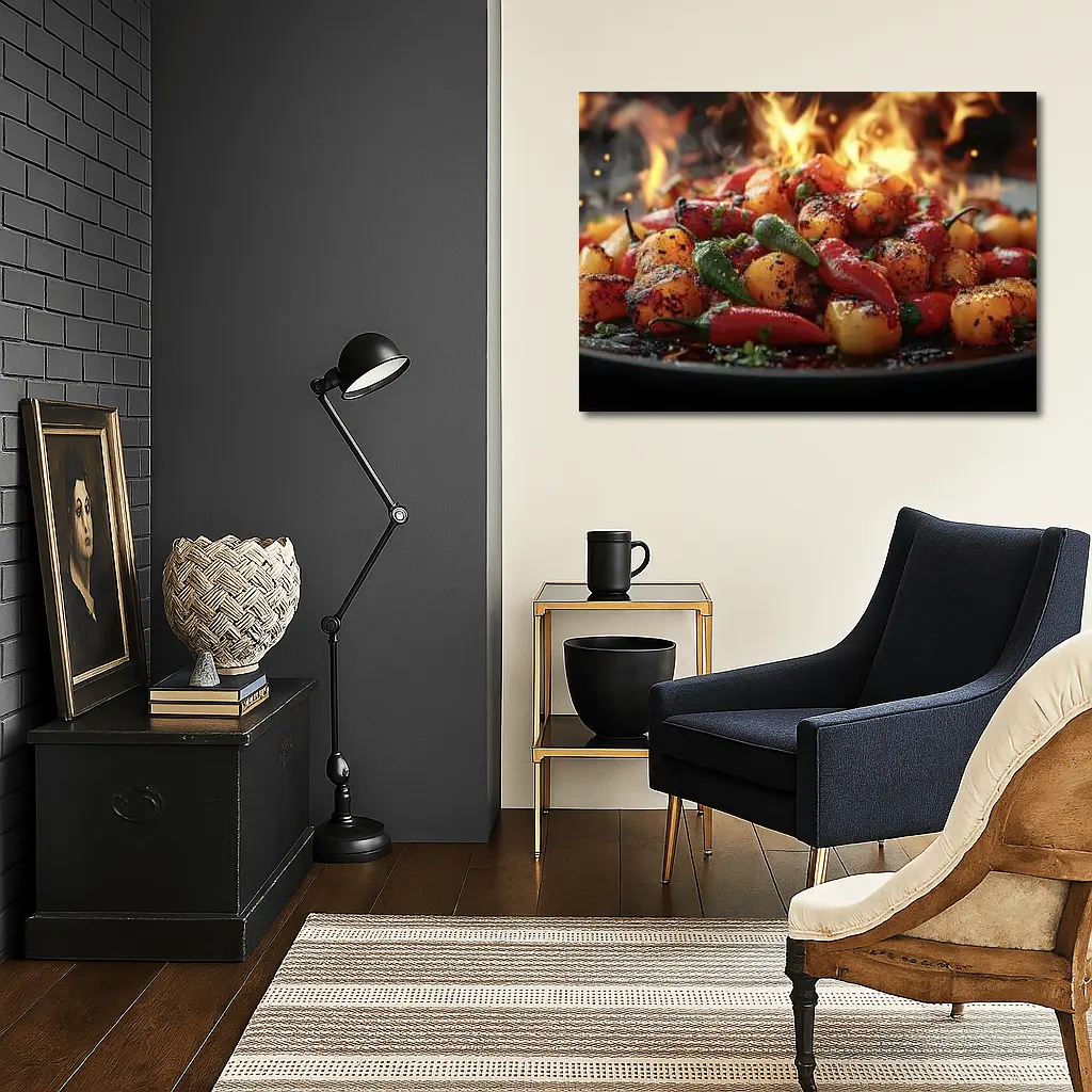 Spicy Chili Peppers Roasted Over Open Flames – Wall Art