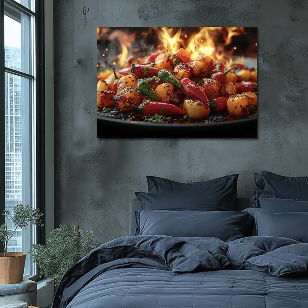 Spicy Chili Peppers Roasted Over Open Flames – Wall Art