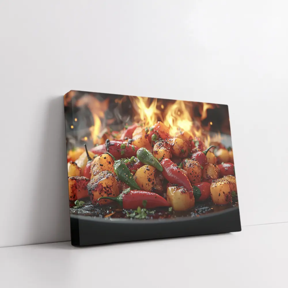 Spicy Chili Peppers Roasted Over Open Flames – Wall Art