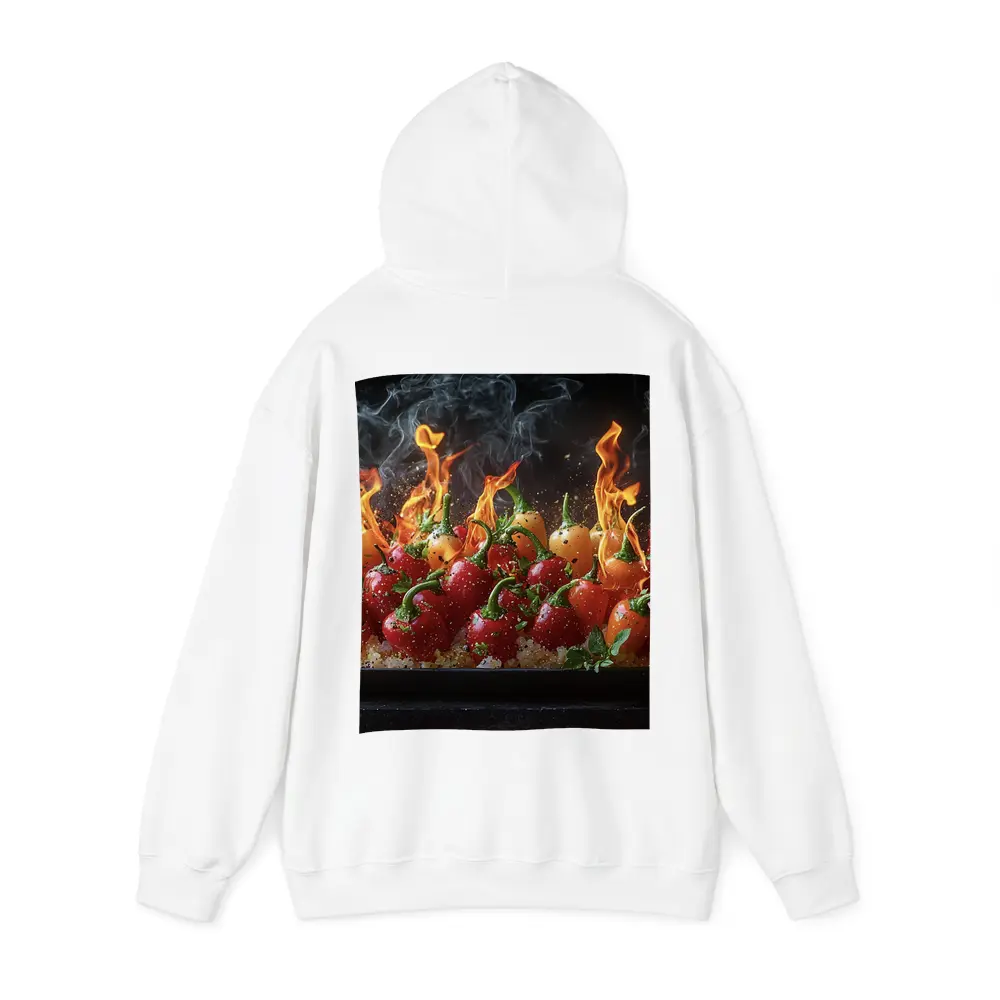 Flaming Red Peppers On Dark Background – Hoodies