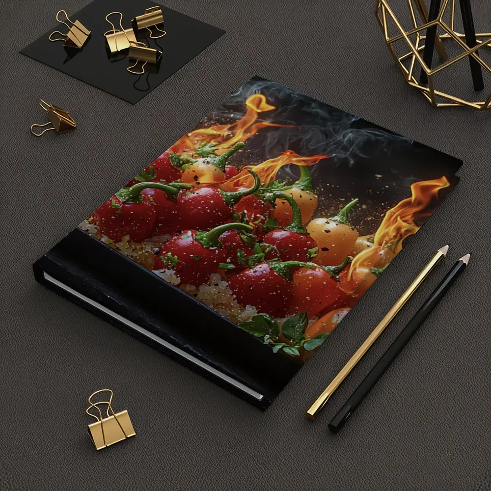 Flaming Red Peppers On Dark Background – Notebooks