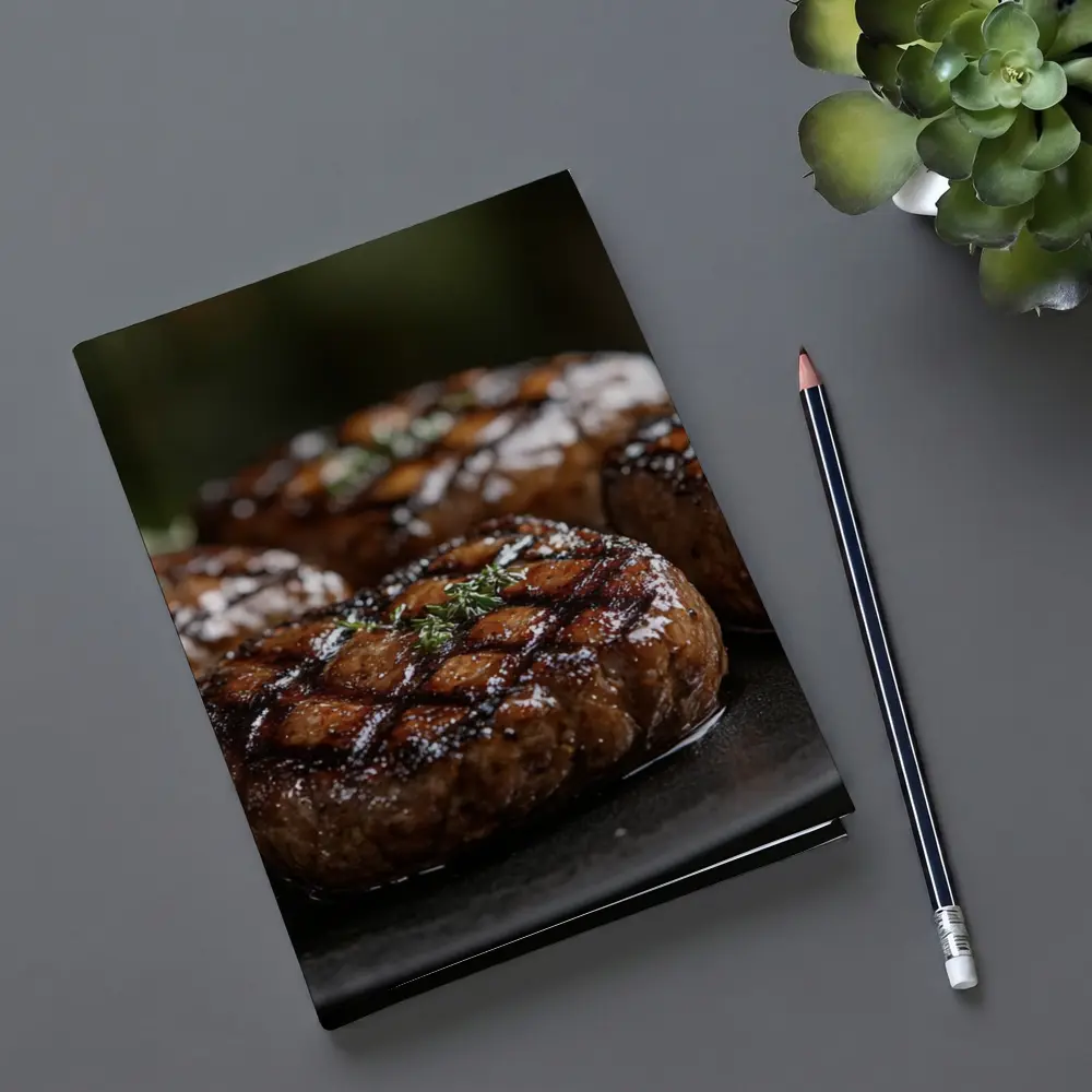 Grilled Burger Patties Open Flame Dark Background – Notebooks