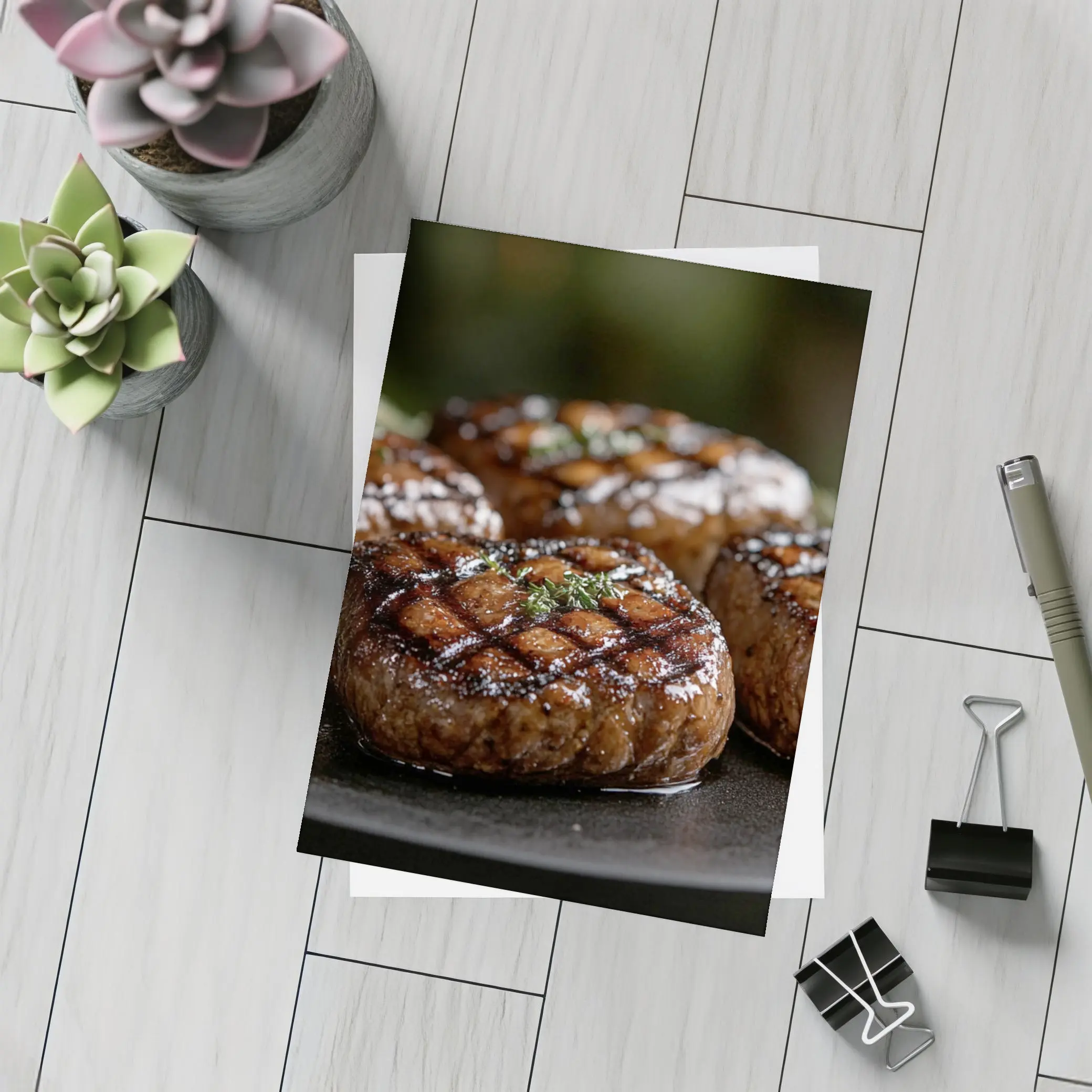 Grilled Burger Patties Open Flame Dark Background – Postcards