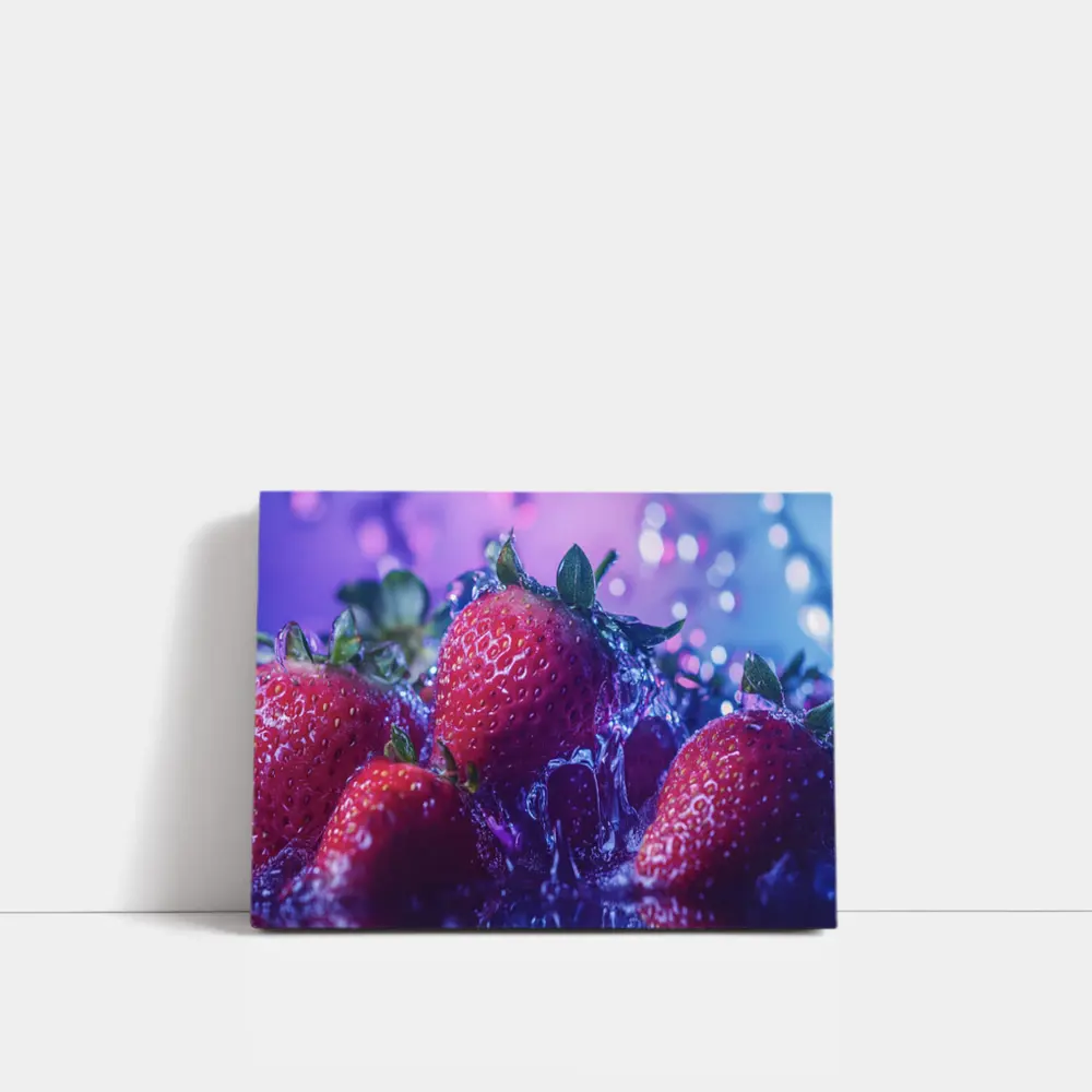 Fresh Red Strawberries Purple Bokeh Background – Wall Art