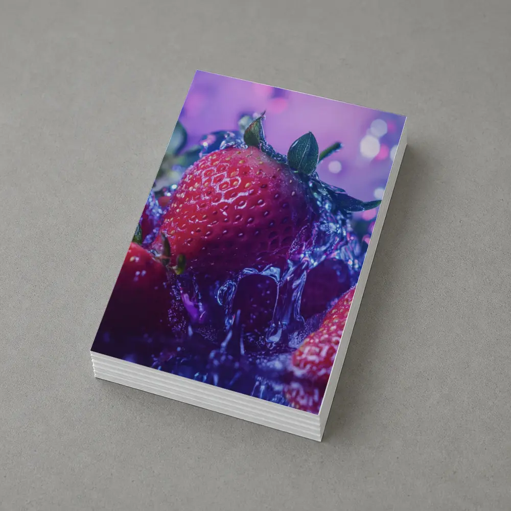 Fresh Red Strawberries Purple Bokeh Background – Postcards