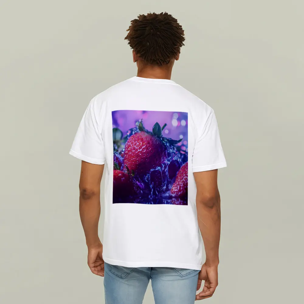 Fresh Red Strawberries Purple Bokeh Background – T-Shirts