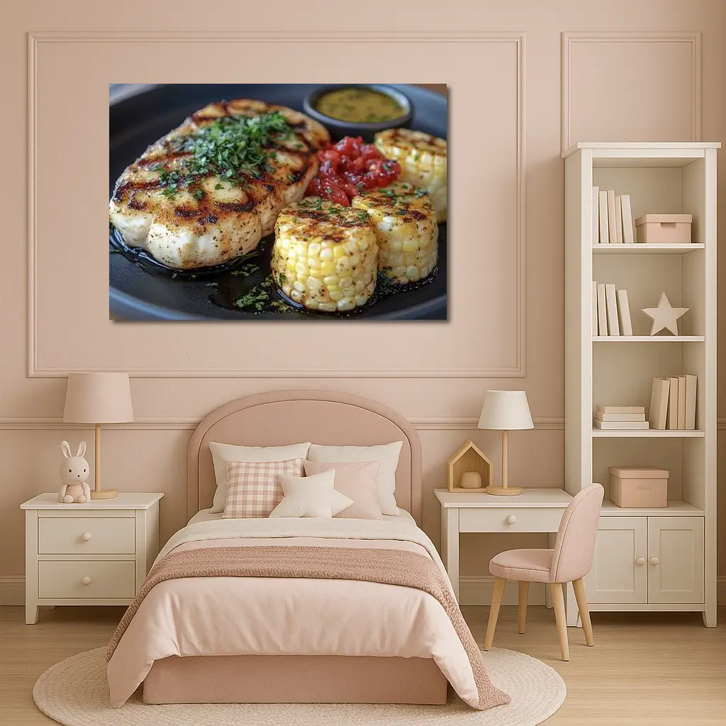 Grilled Fish Corn Tomato Salsa Dark Plate – Wall Art