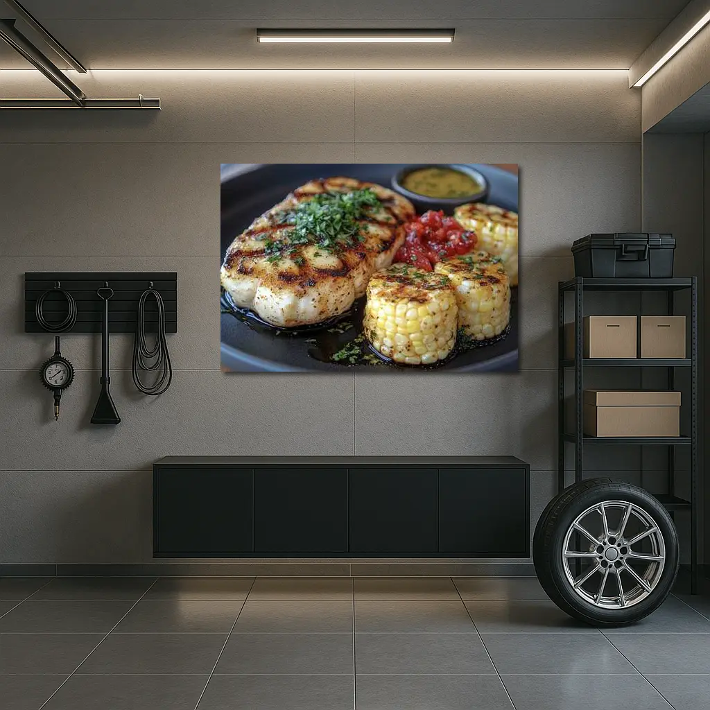 Grilled Fish Corn Tomato Salsa Dark Plate – Wall Art
