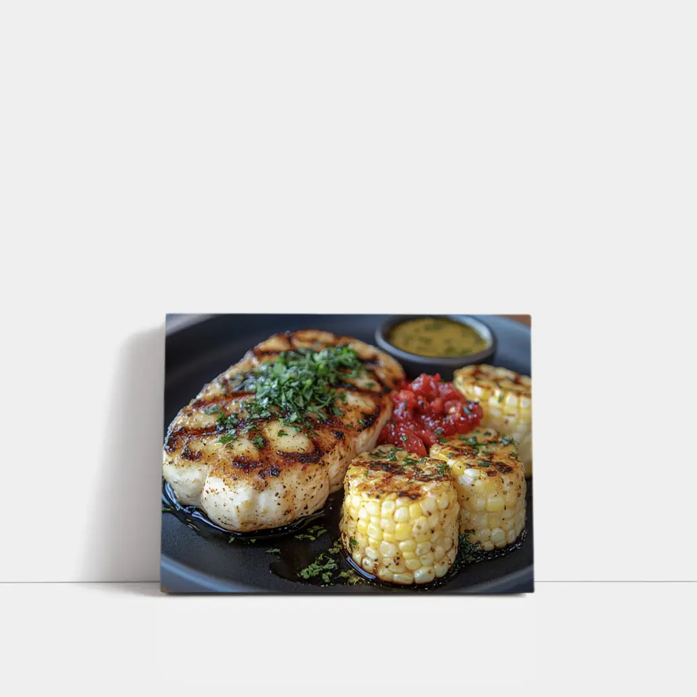 Grilled Fish Corn Tomato Salsa Dark Plate – Wall Art