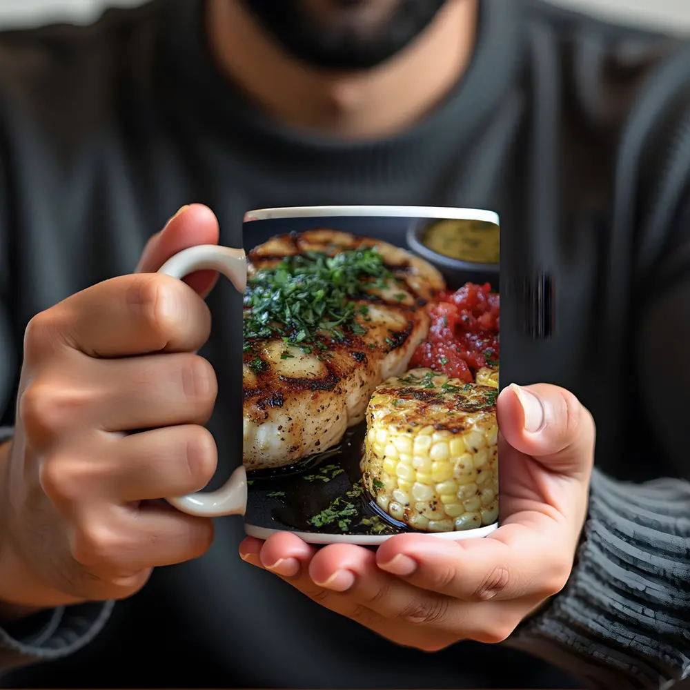 Grilled Fish Corn Tomato Salsa Dark Plate – Mugs